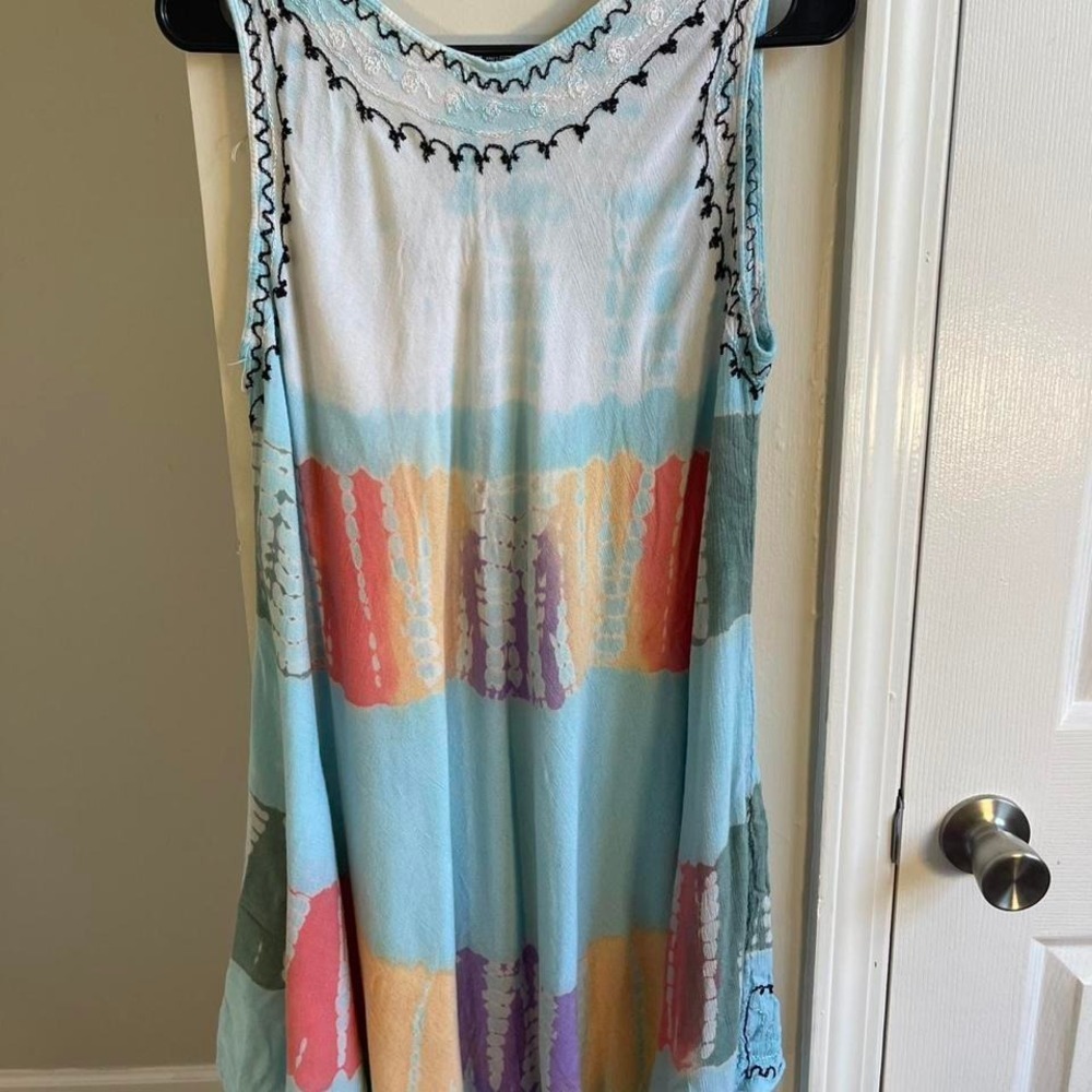 Shoreline Tunic Dress Womens Free Size Blue Tie Dye Excellent Boho Embroidered - Picture 5 of 6